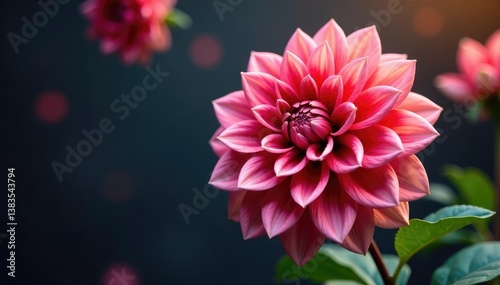 Intricate dahlia blooms, vibrant colors, lush petals , pink, vibrant, macro