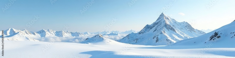 Empty snowy landscape with a distant mountain peak, Nature, Landscape, Blank Space Empty snowy landscape with a distant mountain peak, Nature, Landscape, Blank Space