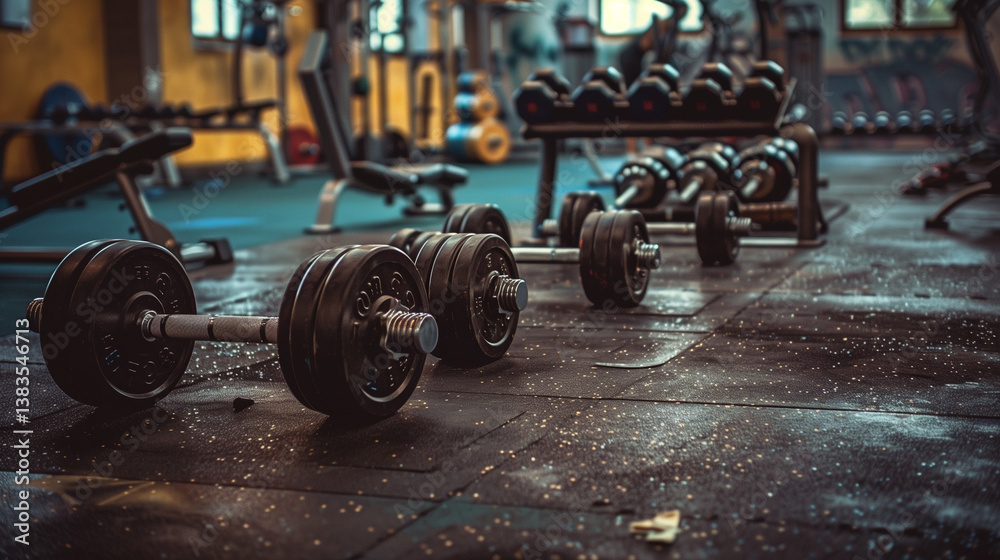 Obraz premium Gym, equipped with weights and various exercise tools, creating environment for effective workouts and strength training 