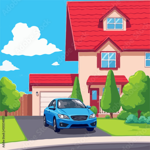 Modern Suburban Home with Blue Car