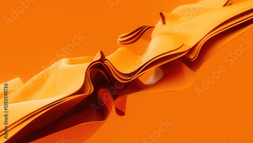 Glossy brown and orange fluid 3D fabric wave with smooth textures and highlights