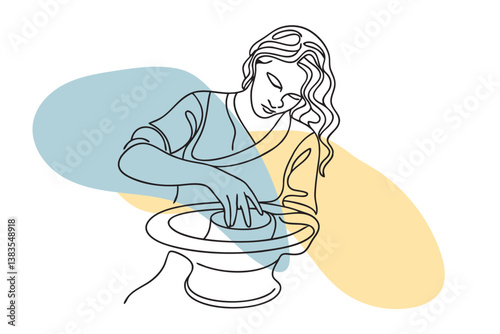 Continuous one line drawing of Potter woman, vector illustration 