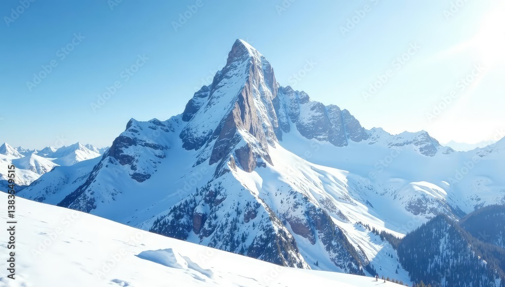 Obraz premium Snow-covered mountain peak, pristine white landscape, view, snowy