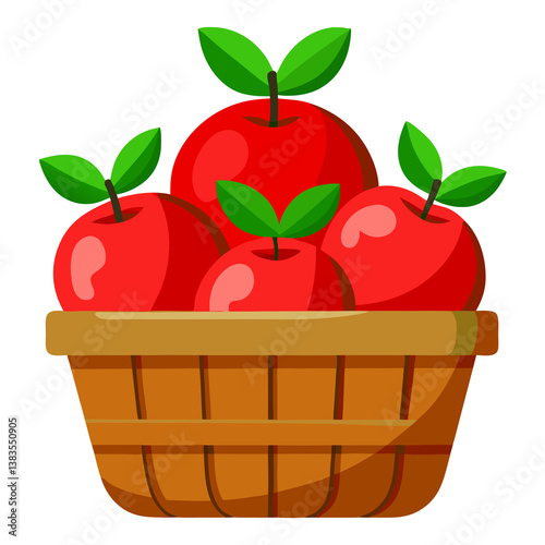 Basket of Red Apples with Green Leaf
