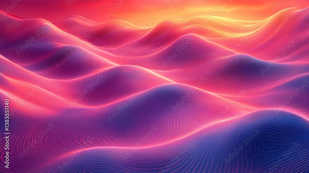 Obraz premium Abstract colorful rendered landscape with rolling hills and a vibrant sky