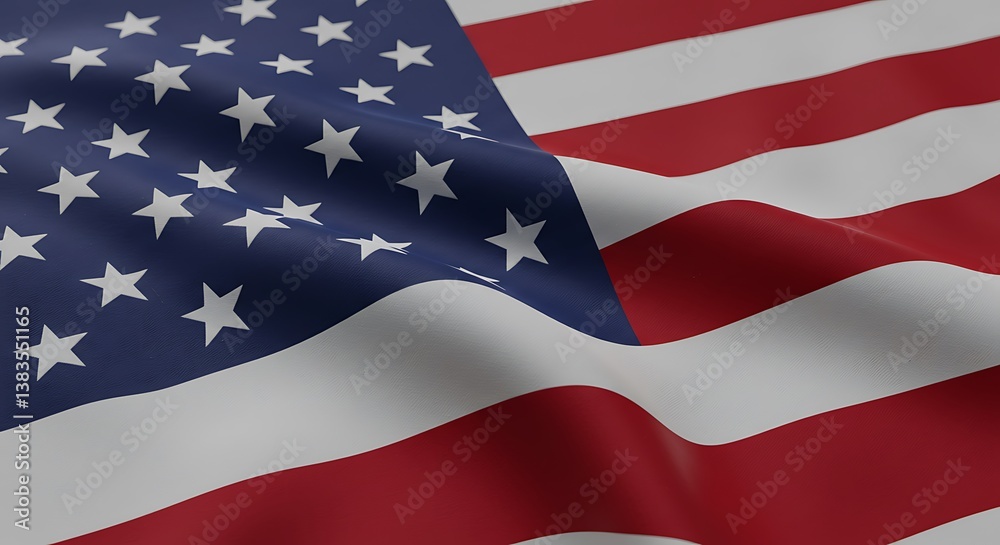 Obraz premium The American flag, a symbol of freedom and patriotism, gracefully flowing in the wind, showcasing its vibrant red, white, and blue colors in a dramatic close-up.