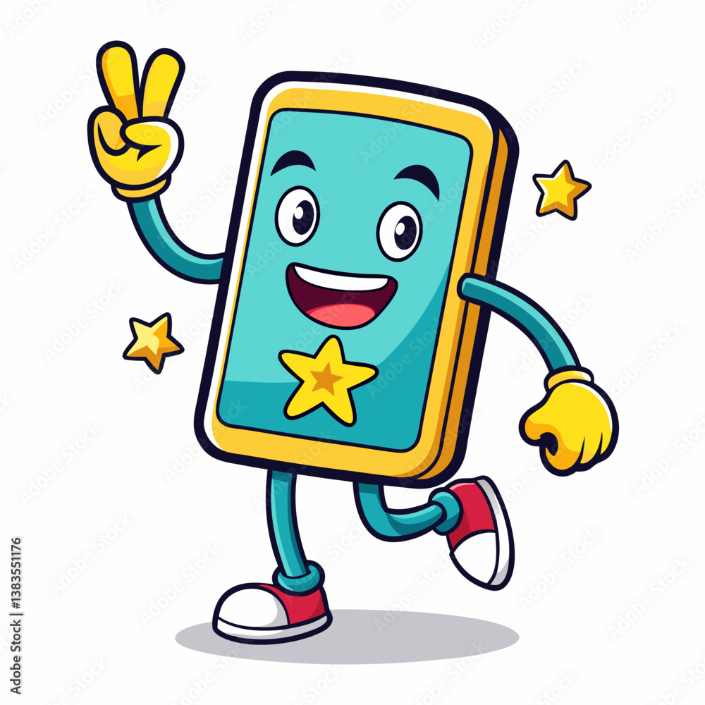 Cheerful Smartphone Cartoon Character with Peace Sign - Fun Tech Illustration. Cheerful Smartphone Cartoon Character with Peace Sign - Fun Tech Illustration.