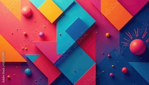 Abstract geometric shapes repeating in vibrant colors , digital, repeating