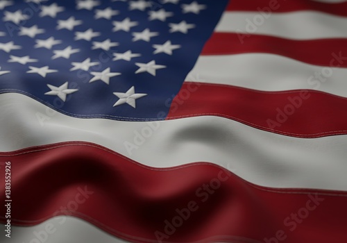 Free Download A majestic American flag gracefully waving, showcasing its vibrant colors and intricate details in a dramatic, close-up view. - GFXLoad