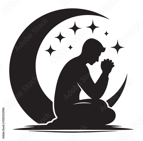  praying silhouettes vector on a white background.