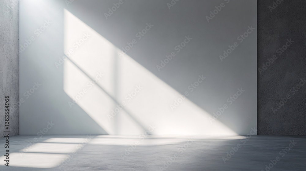 Sunlit empty room, concrete walls, blank wall, sunlight, interior design, mockup, presentation Sunlit empty room, concrete walls, blank wall, sunlight, interior design, mockup, presentation