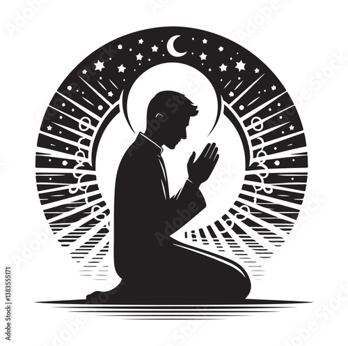  praying silhouettes vector on a white background.