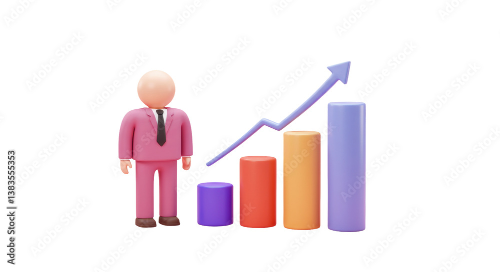 Isolated Cartoon Businessman with Rising Bar Graph Isolated Cartoon Businessman with Rising Bar Graph