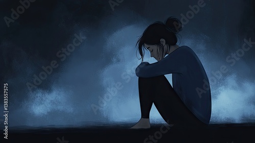 A lone figure sits in solitude, shrouded in a melancholic ambiance