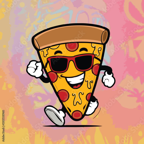 Fun Loving Pizza Slice Character Wearing Cool Sunglasses