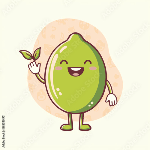 Cute Lime Character Waving Happily with a Leaf