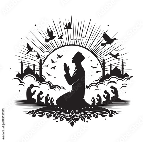  praying silhouettes vector on a white background.