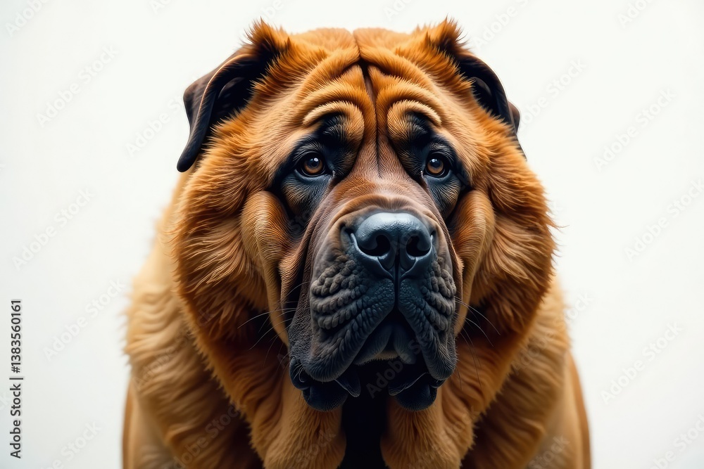 Fototapeta premium Imposing Mastiff, detail shot, pure white backdrop, close-up, canine photography