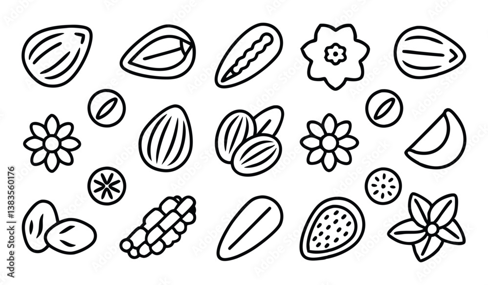Fototapeta premium nuts and seeds icons seamless pattern isolated on