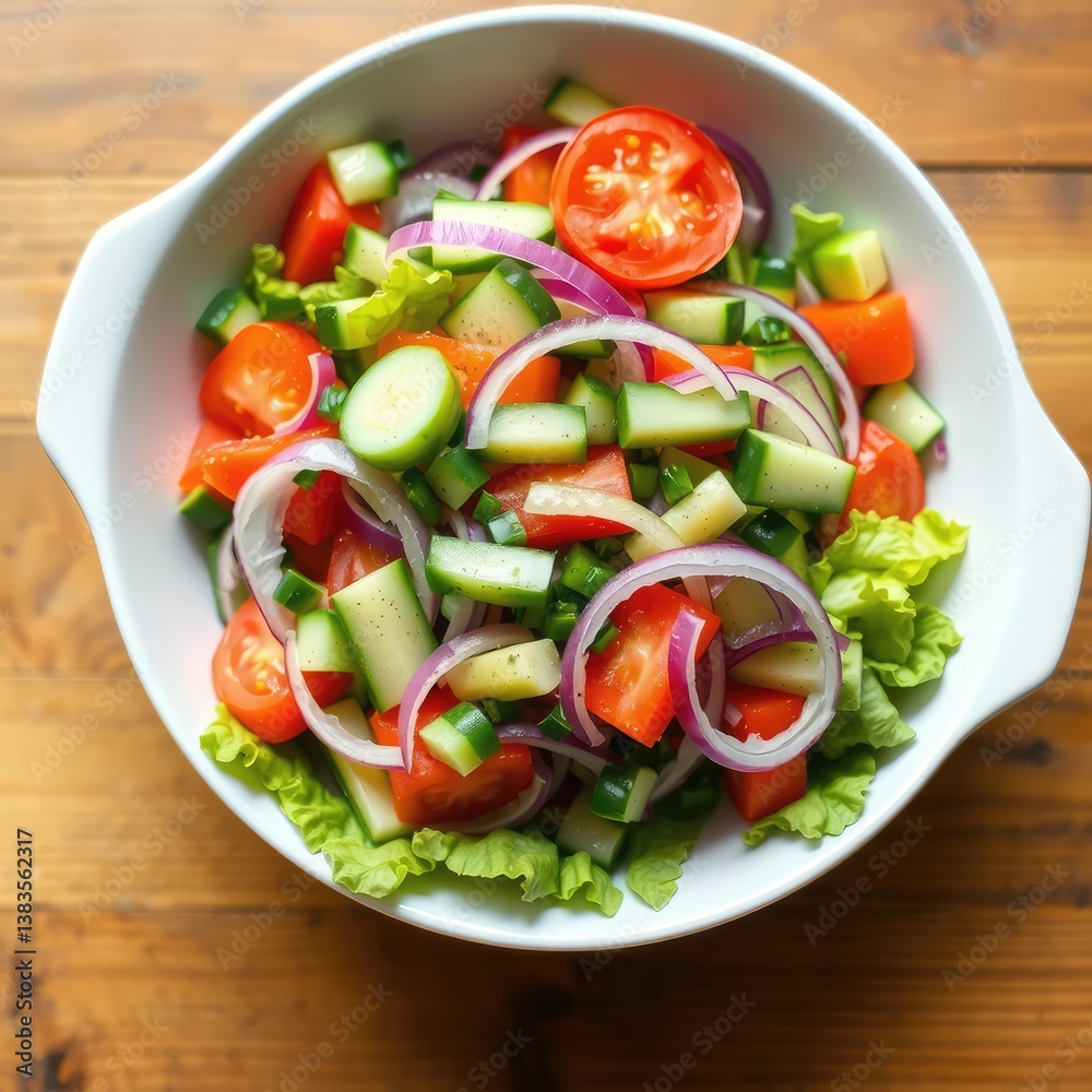 Salad with tomatoes and feta cheese, salad on a wooden table Salad with tomatoes and feta cheese, salad on a wooden table