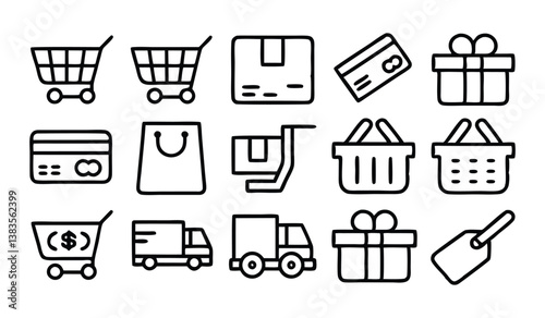 online shopping and e commerce blue editable strok