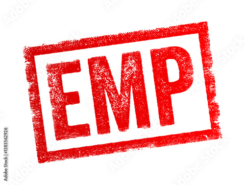 EMP abbreviation stands for Electromagnetic Pulse, Employee, Emergency Management Plan or Electromechanical Protection, text concept stamp