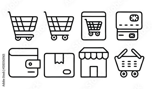 online shopping and e commerce blue editable strok