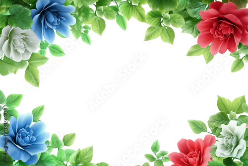 frame with flowers and leaves isolated on transparent background