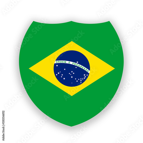 Free Download Brazil flag in the shape of a shield isolated on white. Illustration - GFXLoad