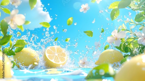 Lemons Splashing Water Sky photo