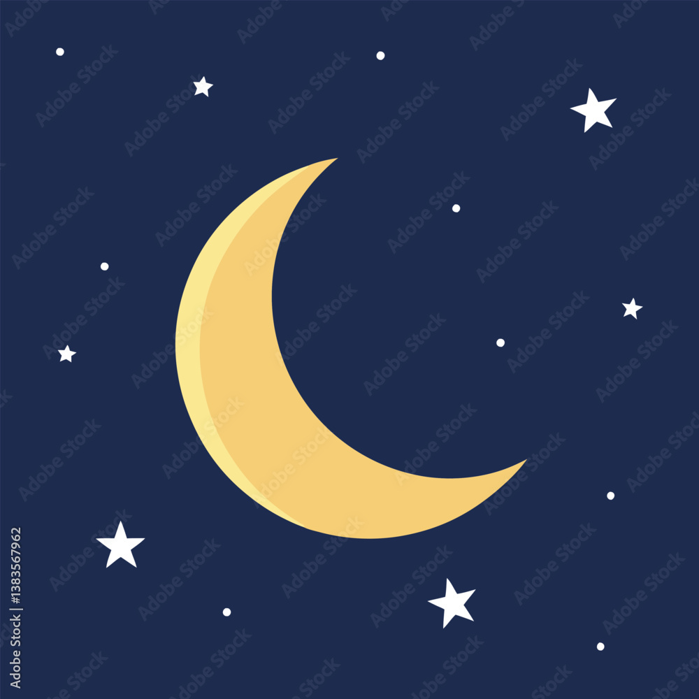 Naklejka premium moon and stars on blue background
