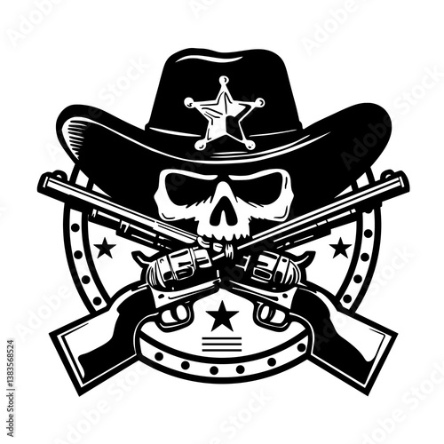 Cowboy Skull Outlaw with Guns Vector Illustration
