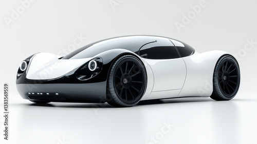 Side view of a modern hybrid car close up on a white background