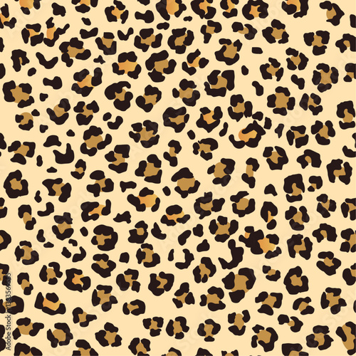 Seamless leopard print pattern with classic brown and black spots on a beige background. Perfect for textiles, wallpapers, fashion, graphic design, branding, digital projects, and stylish backgrounds.