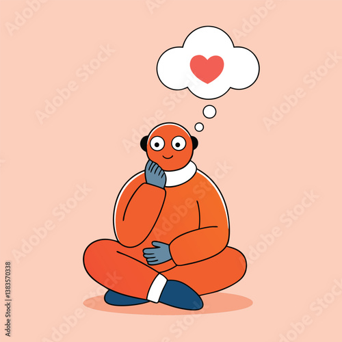 Thoughtful Person of Love Cute Minimalist Cartoon Illustration with a Heart Bubble