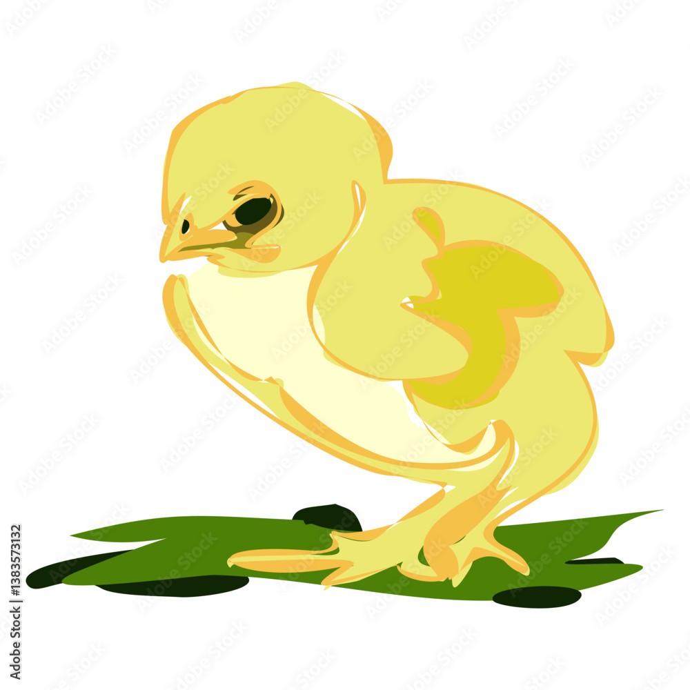 Fototapeta premium Yellow chicken, little chick. Sweet and adorable baby chick. A colorful and funny bird.