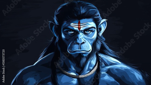 Illustration of divine figure with blue complexion deity with stern expression and eyes photo