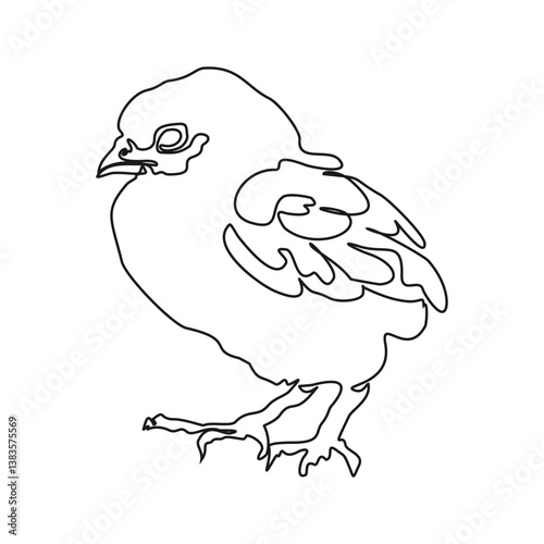 Single continuous line drawing the chick. Cute little chicken. One line design vector illustration