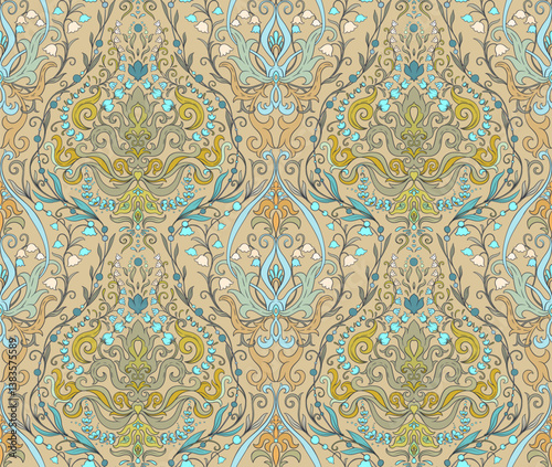 Paisley, traditional damask classical luxury old fashioned floral ornament. Seamless pattern, background. Vector illustration.