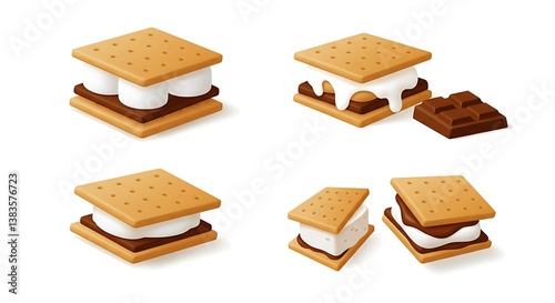 S'mores Candy Illustrations with Melting Marshmallow and Chocolate Variety
