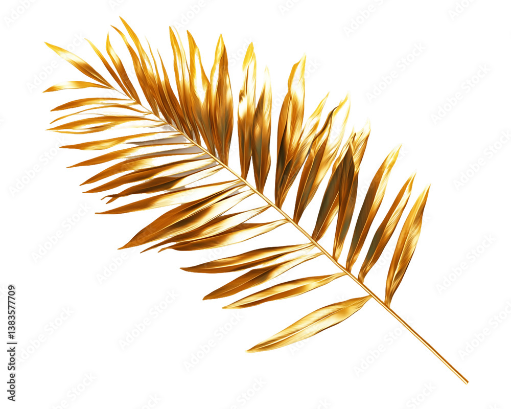 Golden Palm Leaf on Transparent Background, PNG Golden Palm Leaf on Transparent Background, PNG