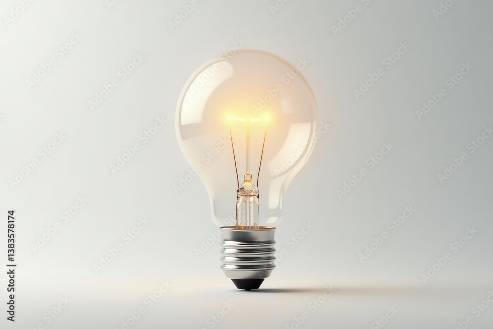 Single lightbulb against pure white background, bright, bulb