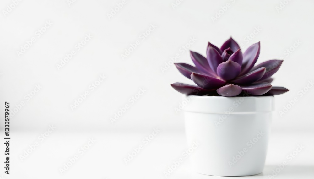 Obraz premium One purple succulent in a white pot, isolated, alone, remarkable