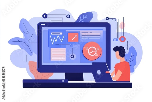 Business workflow optimization analysis office digital art modern environment side view conceptual focus