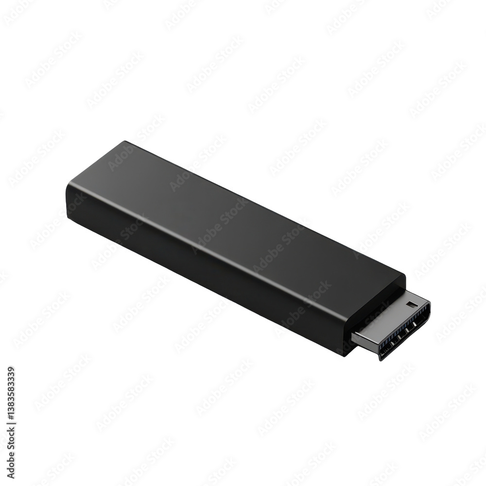 Sleek matte black USB flash drive on transparent baclground Sleek matte black USB flash drive on transparent baclground