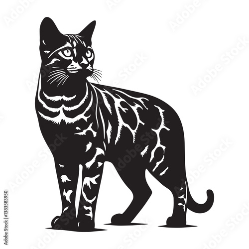 Adventurous Bengal silhouette, showcasing its fearless exploration – Bengal illustration – Bengal vector – cat silhouette

