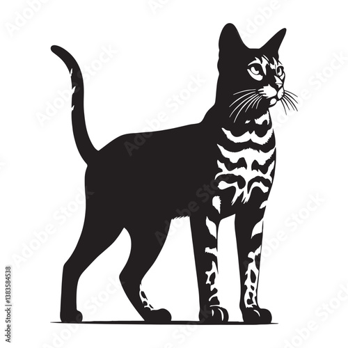 Playful Bengal silhouette, highlighting its energetic and fun-loving character – Bengal illustration – Bengal vector – cat silhouette


