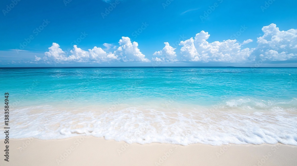 Tropical beach waves, sunny sky, vacation backdrop Tropical beach waves, sunny sky, vacation backdrop