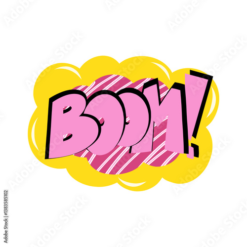 Speech bubble with text BOOM on white background in the style of the 90s. Vector illustration, comics boom boom bang vector element