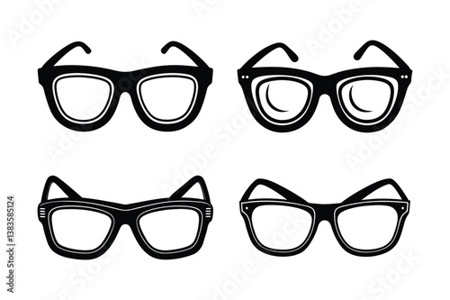 A set of black eye glasses silhouette vector art illustration
